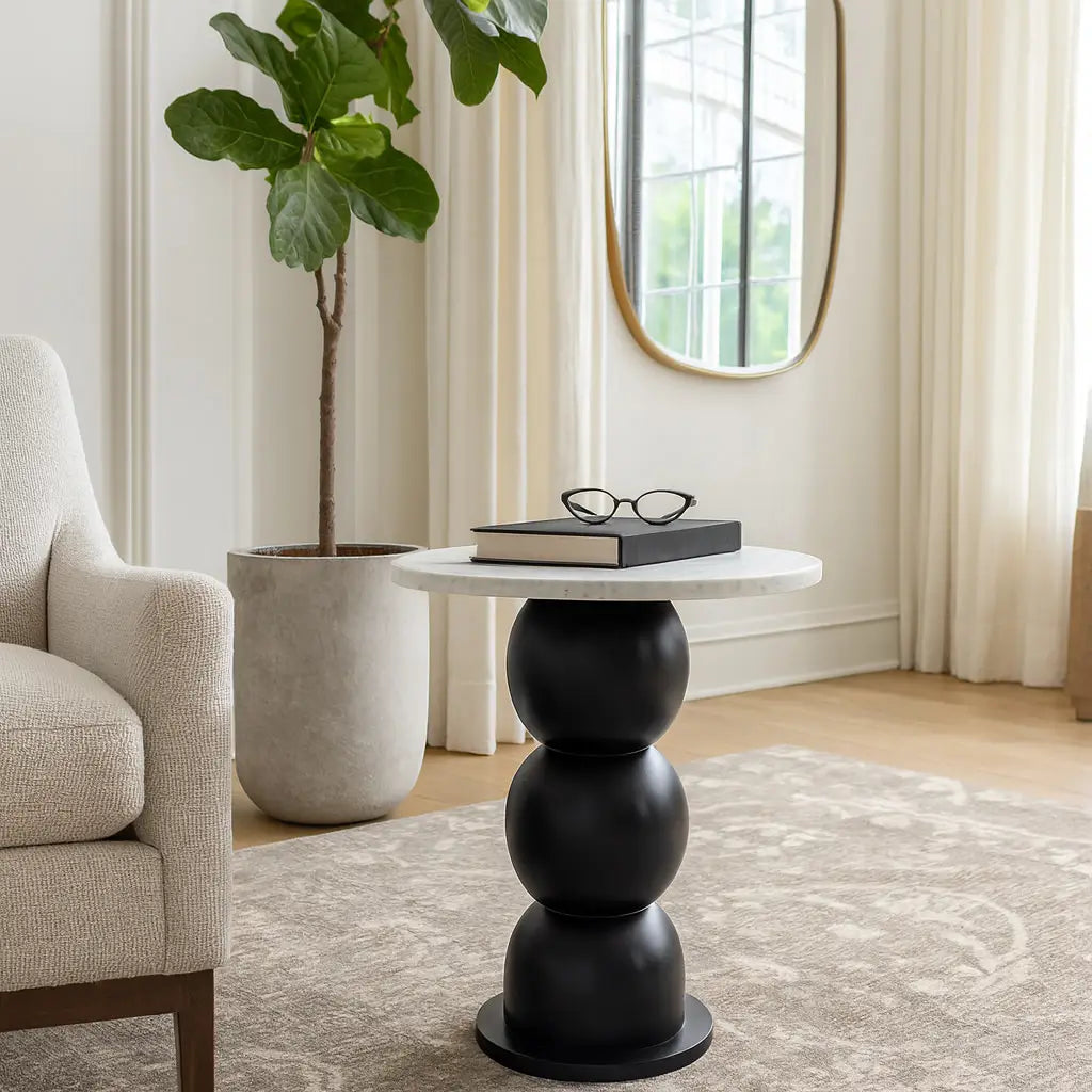 Marble Top Bubble Base End Table