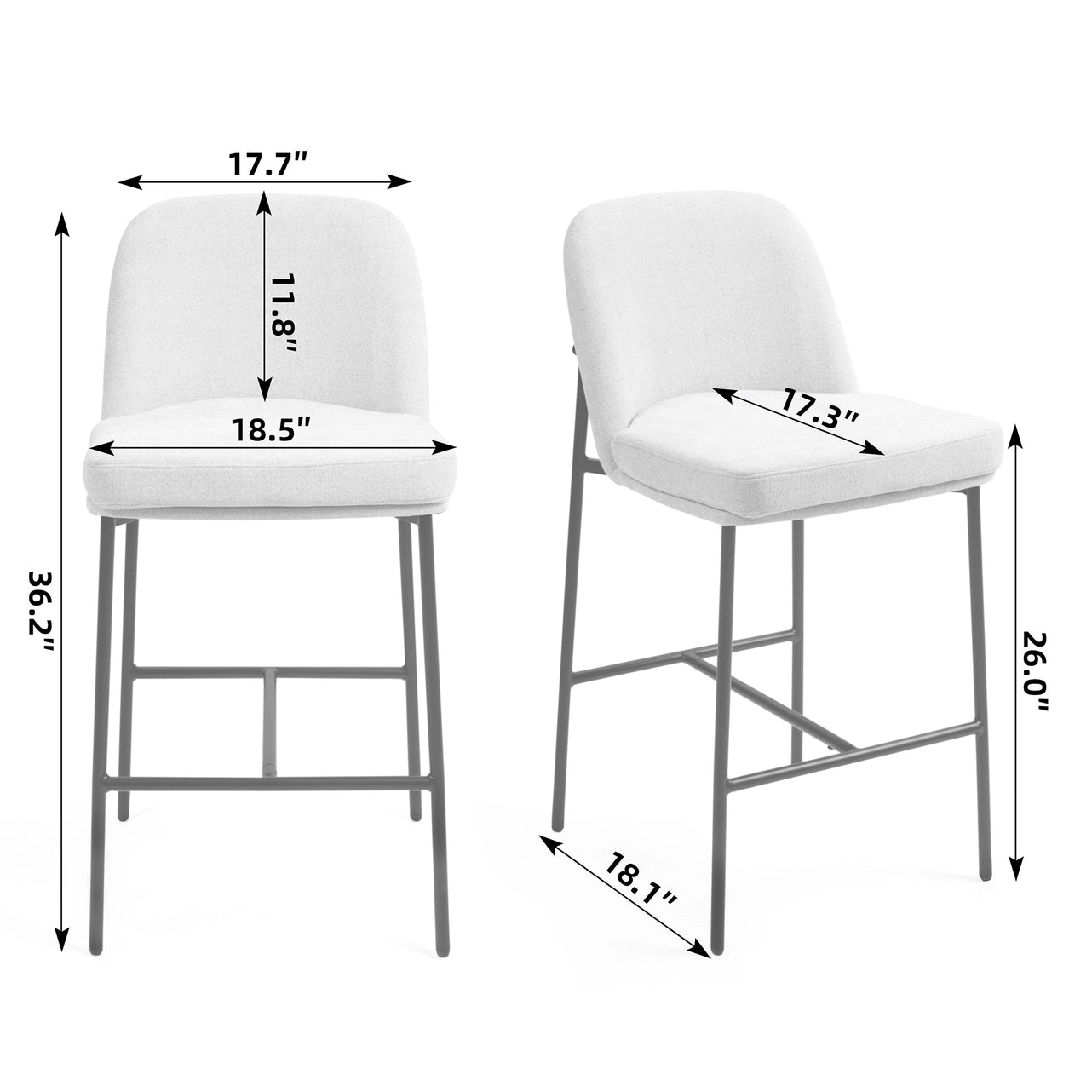Set of 2 Belisma Gray Fabric Counter Stool with Metal Legs
