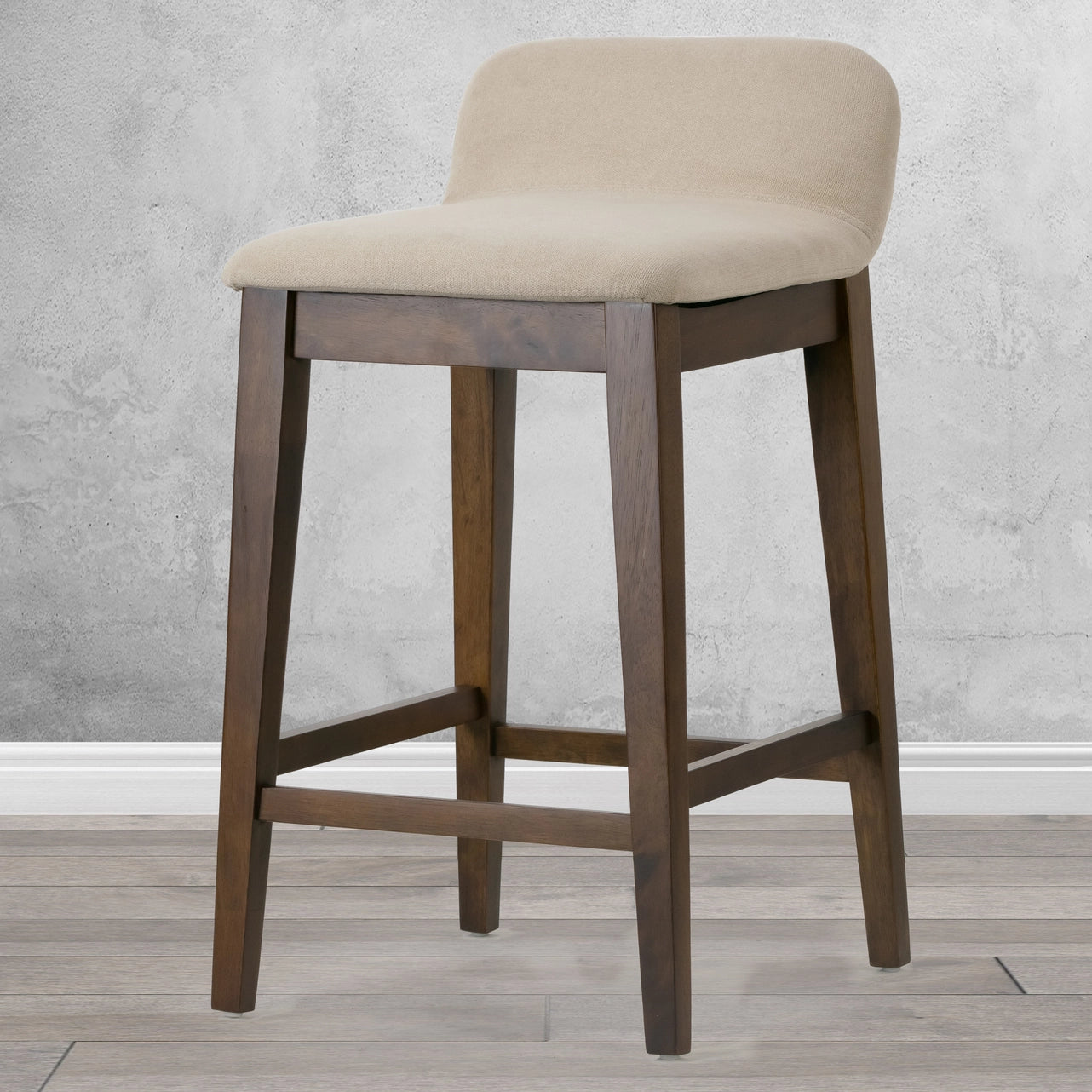 Set of 2 Atia Rubberwood Counter Stools with Fabric Seat