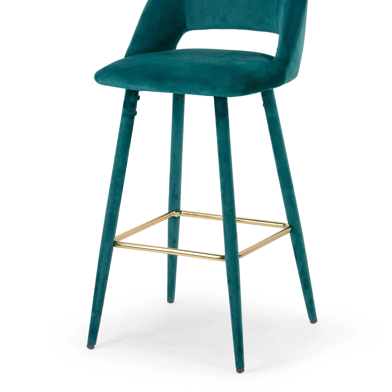 Anita Teal Velvet Bar Stool Set with Golden Footrest