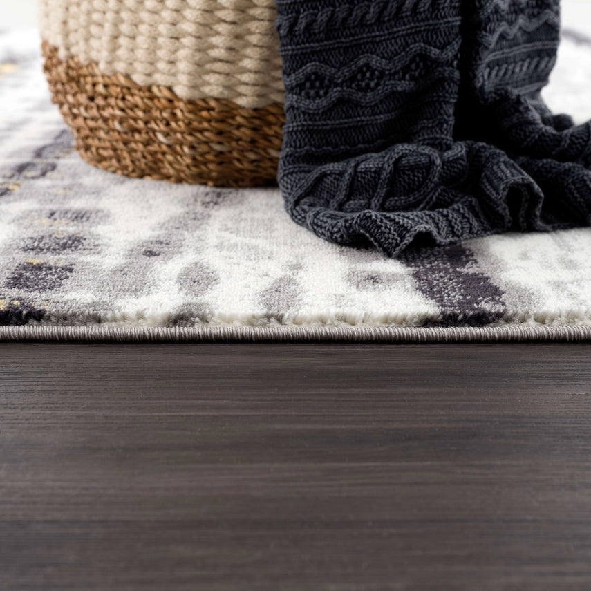 Contemporary Yellow & Grey Distressed Rug