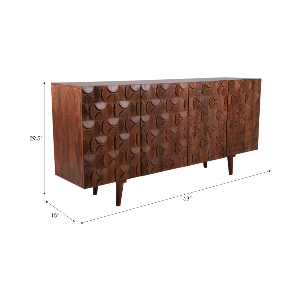 Wood Geometric Carved Front Finish Cabinet - Mango Brown