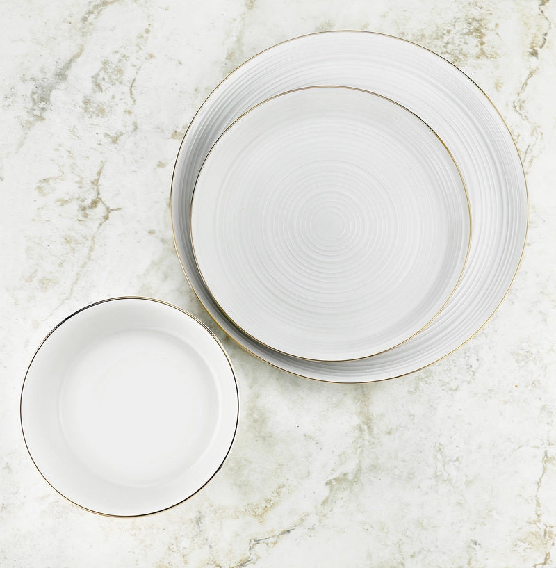 12 Pc Linear Gold Porcelain Dinner Set - Service For Fou