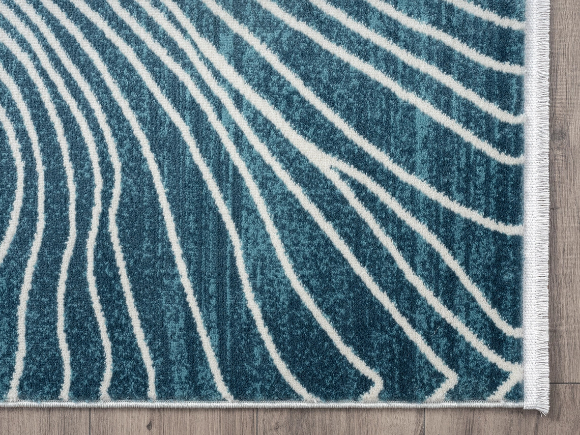 Contemporary Blue Cream Swirl Rug