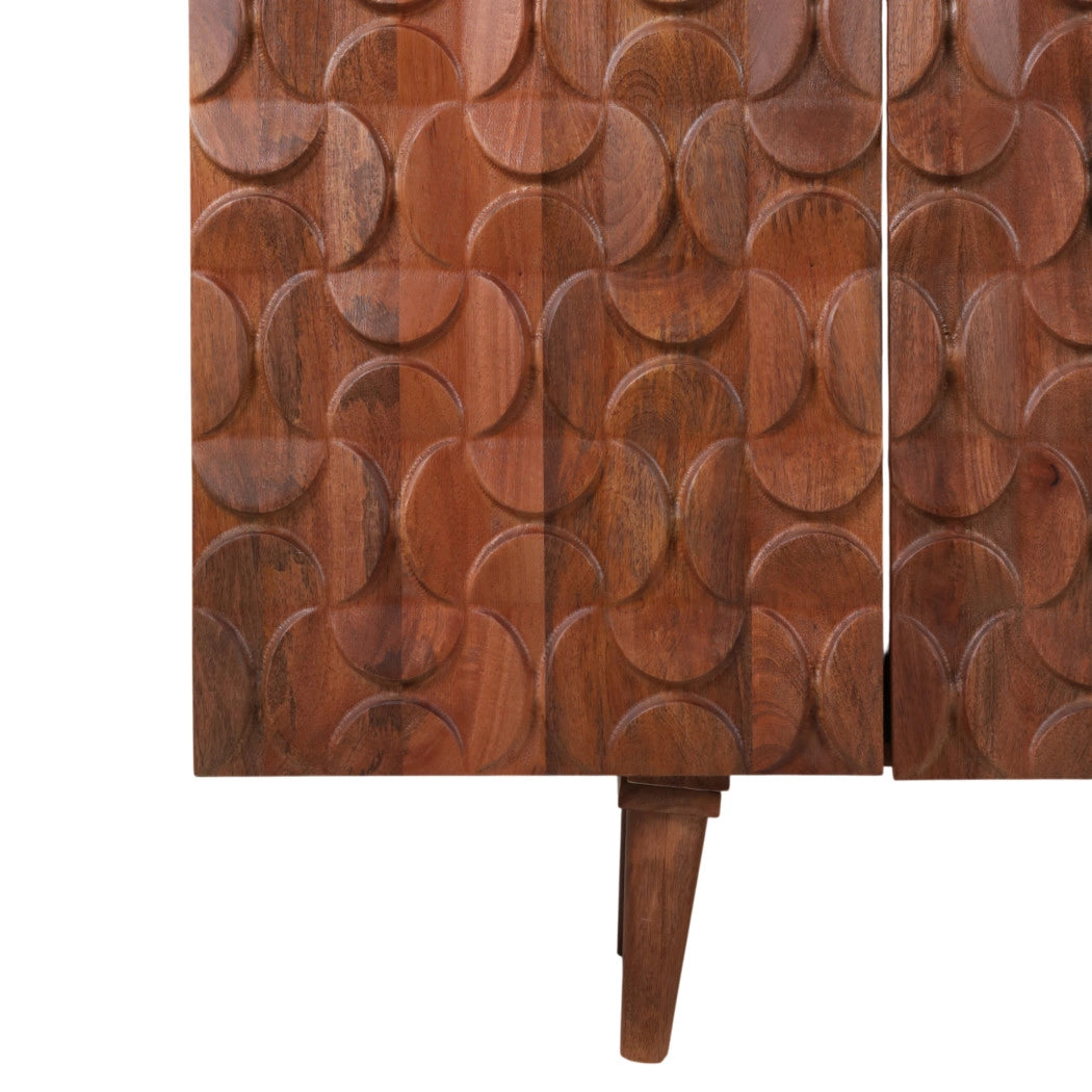 Wood Geometric Carved Front Finish Cabinet - Mango Brown