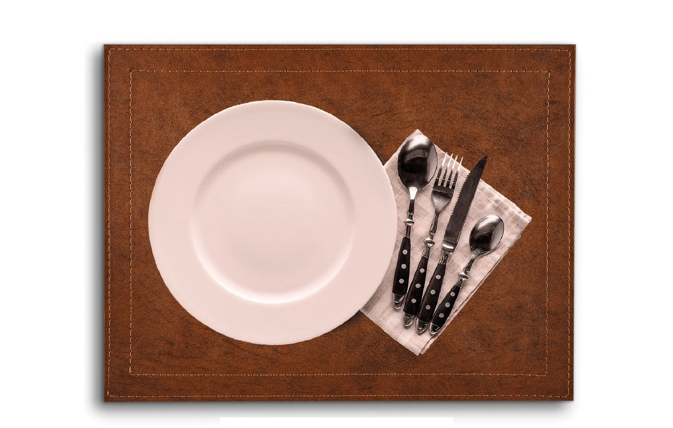 Set of 6 Placemats Classic Luxe Faux Leather & Copper