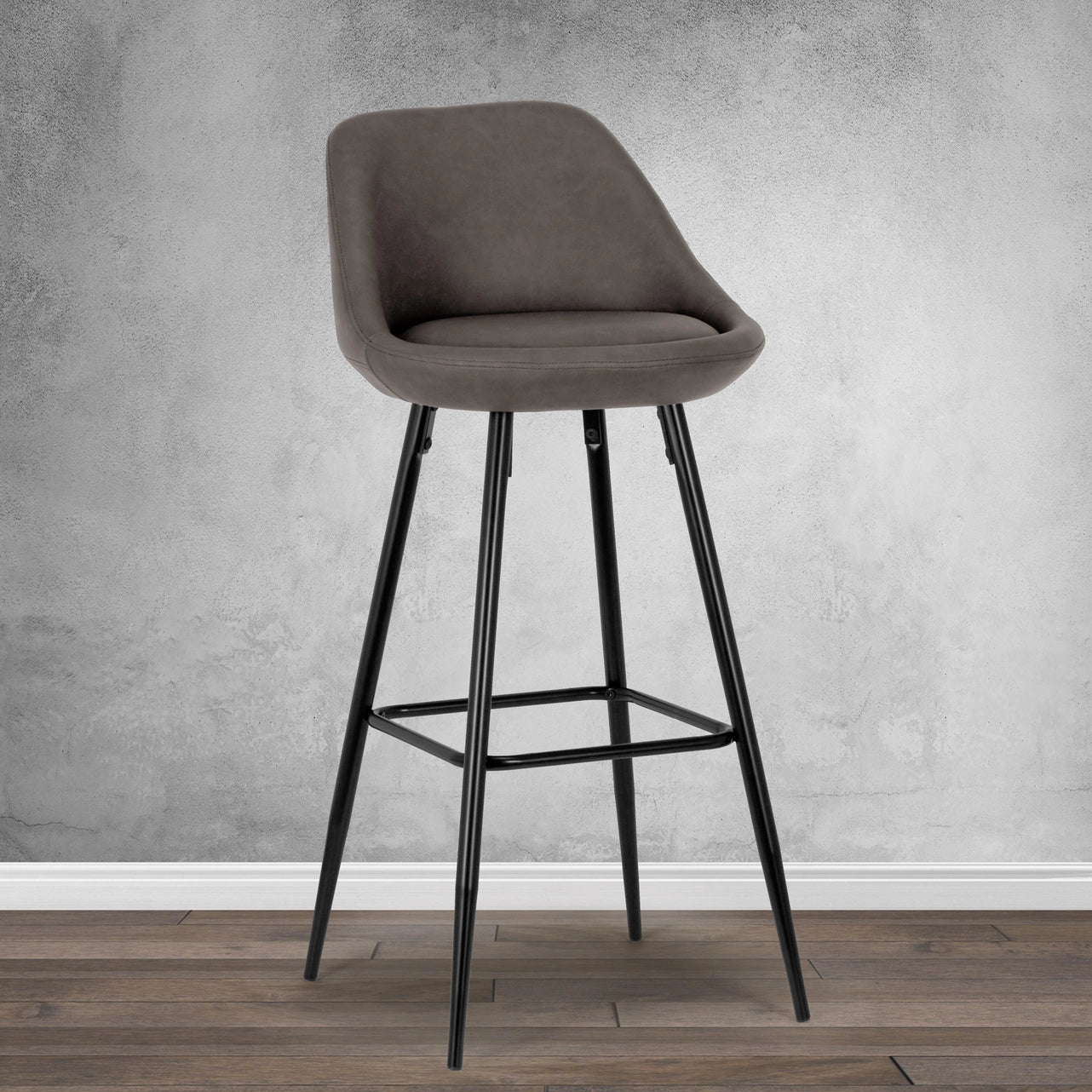 Aldis Brown Faux Leather Bar Stool Set with Black Metal Legs