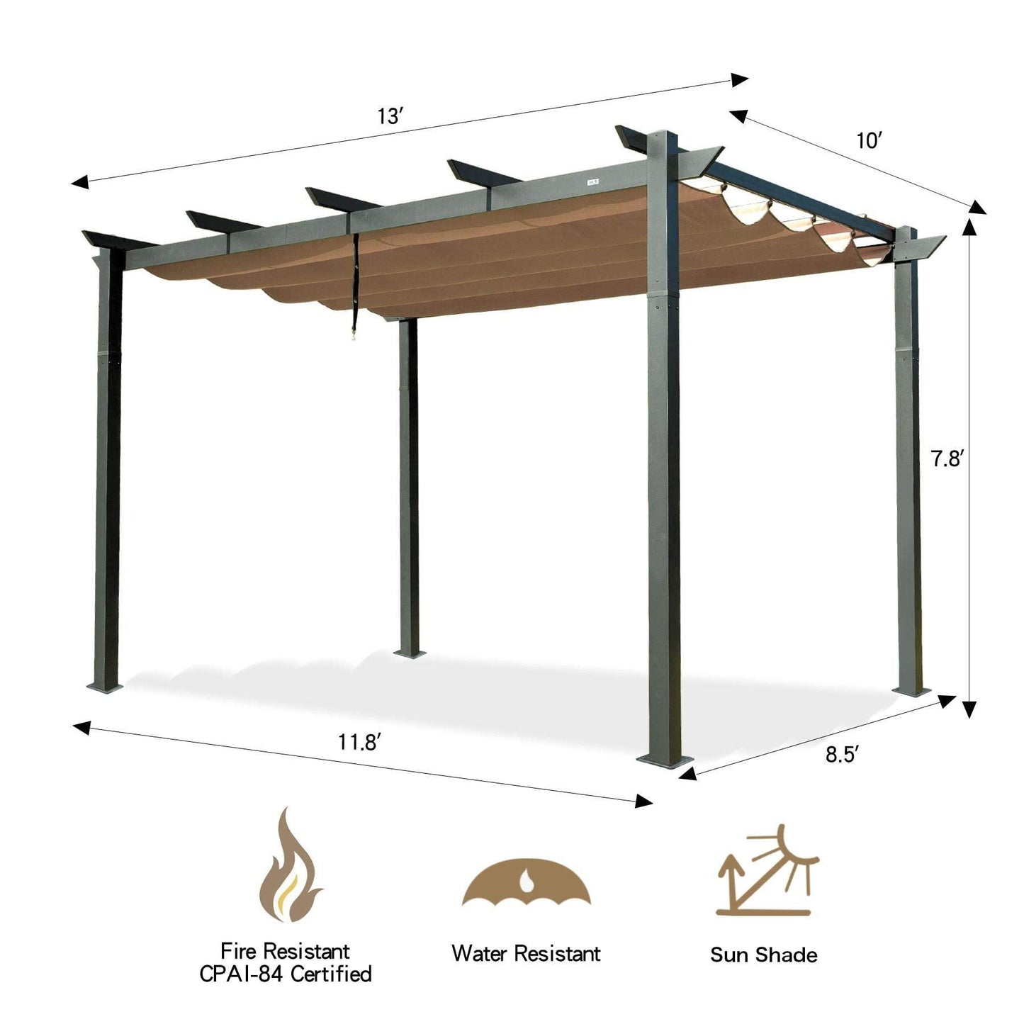 Domi Outdoor Living Outdoor Retractable Pergola with Weather-Resistant Canopy Aluminum