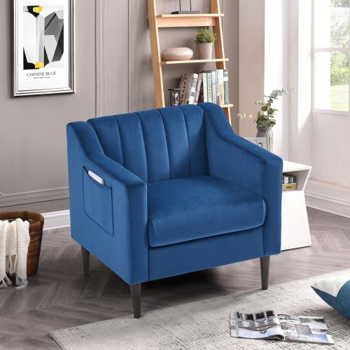 Modern velvet fabric single person sofa side chair with solid wood legs, used in bedroom, living room and office.