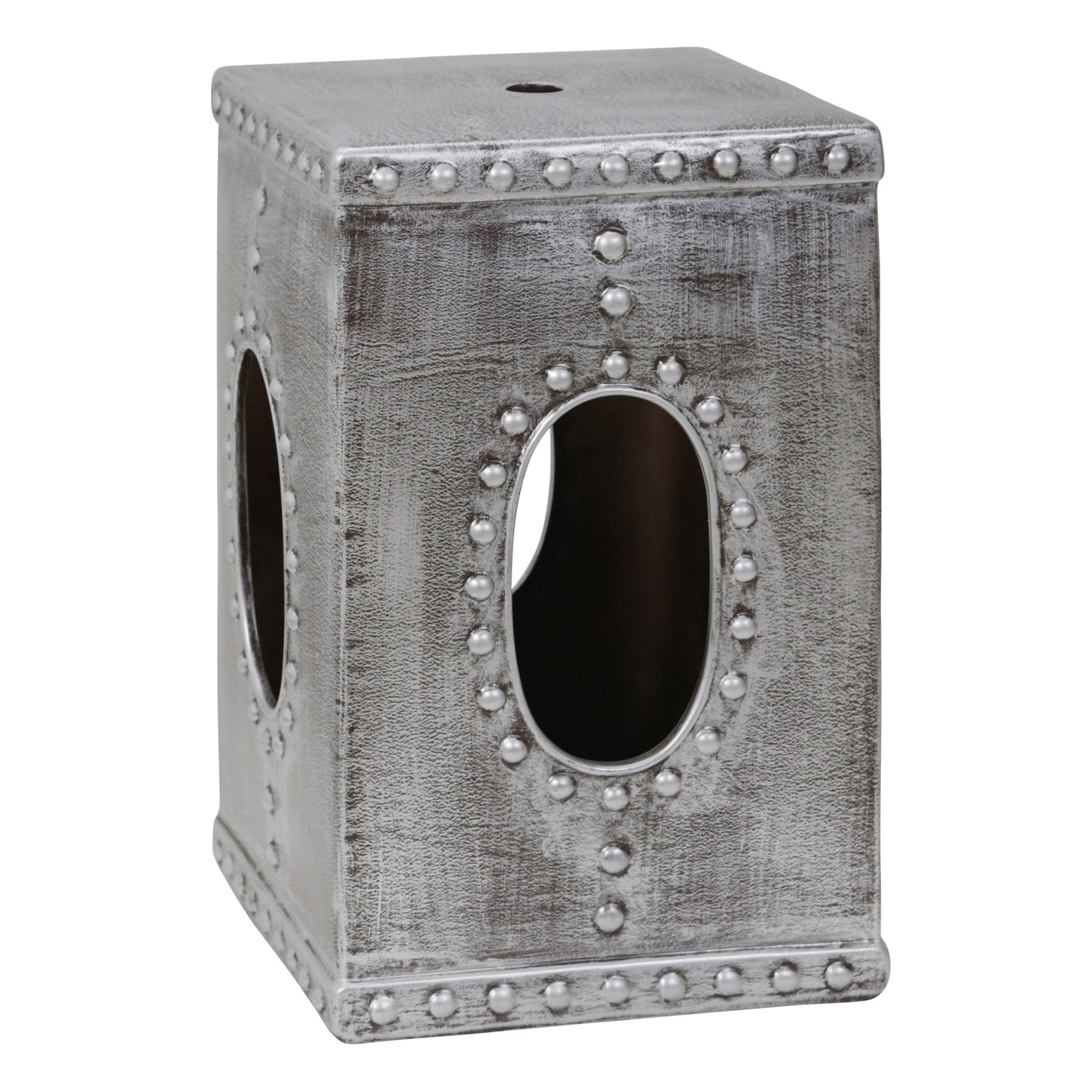 SQUARE SILVER GARDEN STOOL