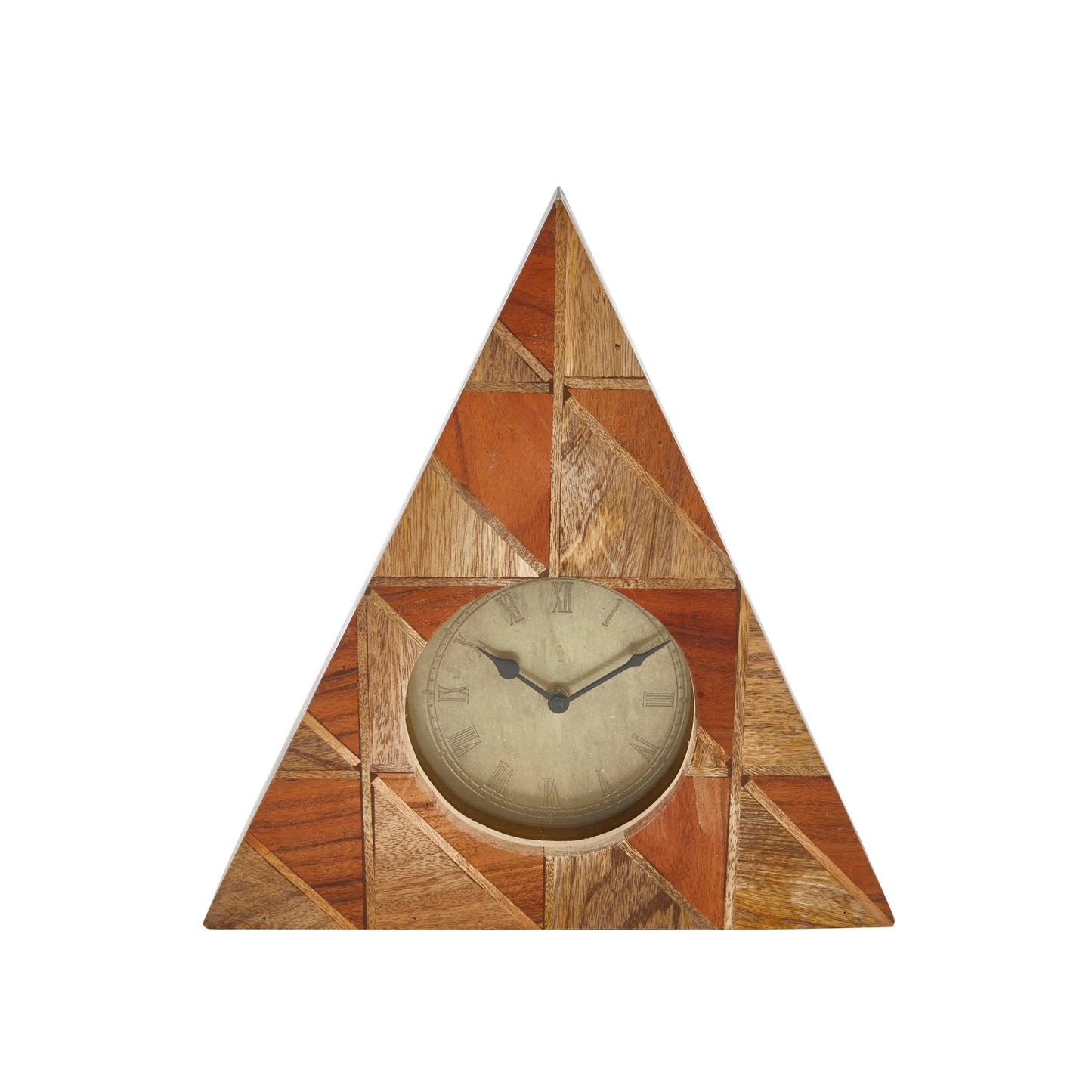 WOOD TRIANGLE TABLE CLOCK