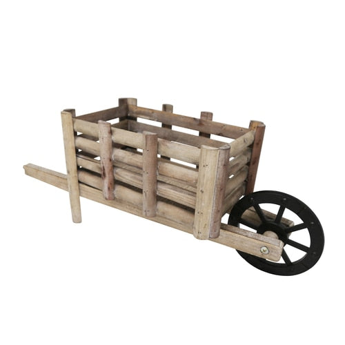 WOODEN DECORATIVE WHEEL BARROW, BROWN