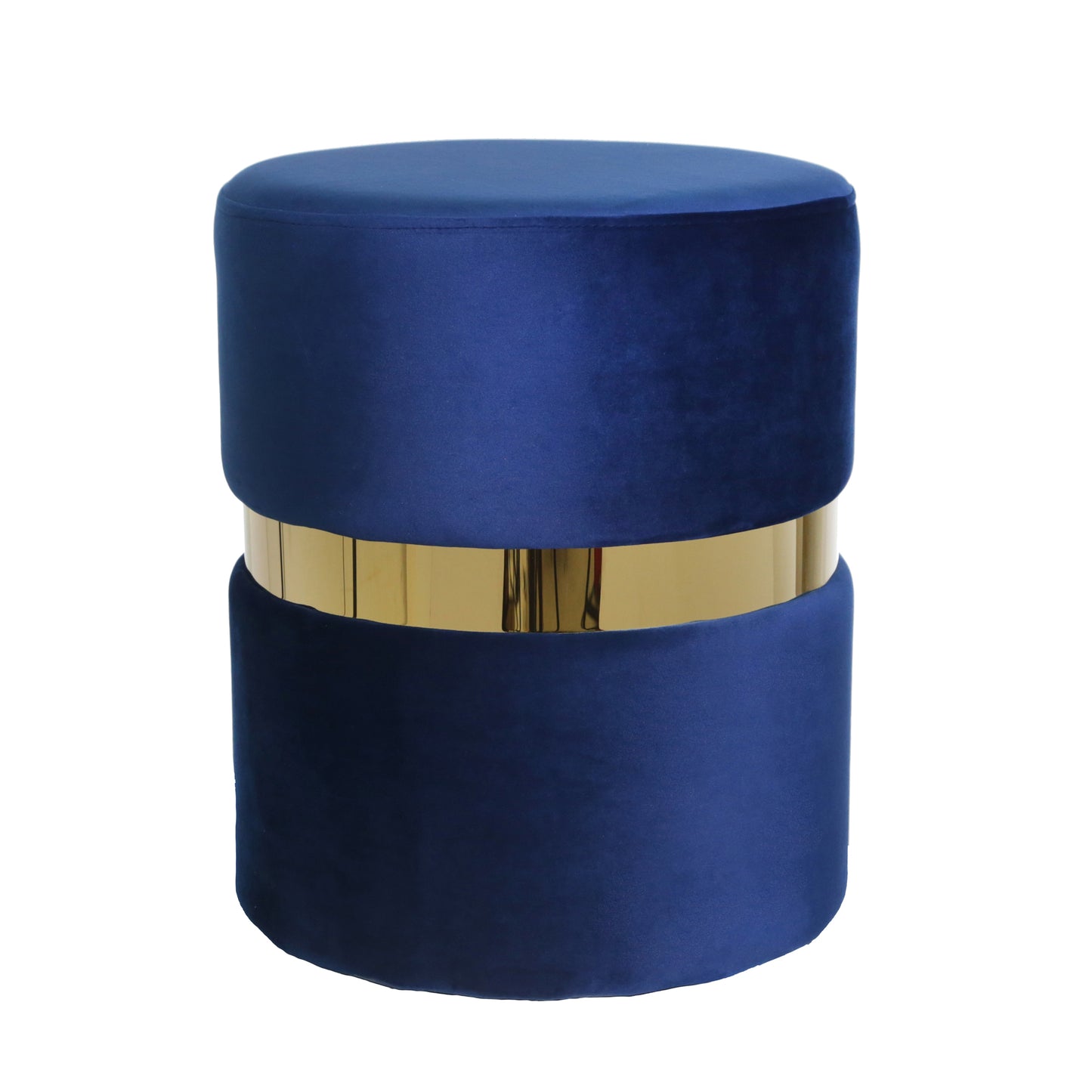 VELVET OTTOMAN W/ GOLD BELT, NAVY