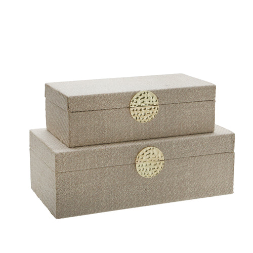 WOOD, S/2 10/12" BOX W/ MEDALLION, IVORY/GOLD