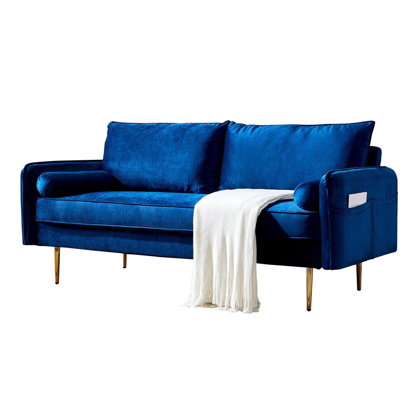 Velvet Fabric sofa with pocket-71‘’Blue