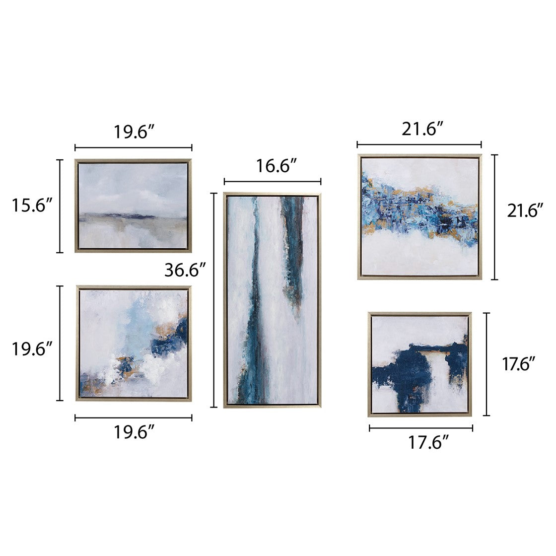 Blue Drift Framed Embellished Canvas Gallery 5PC Set