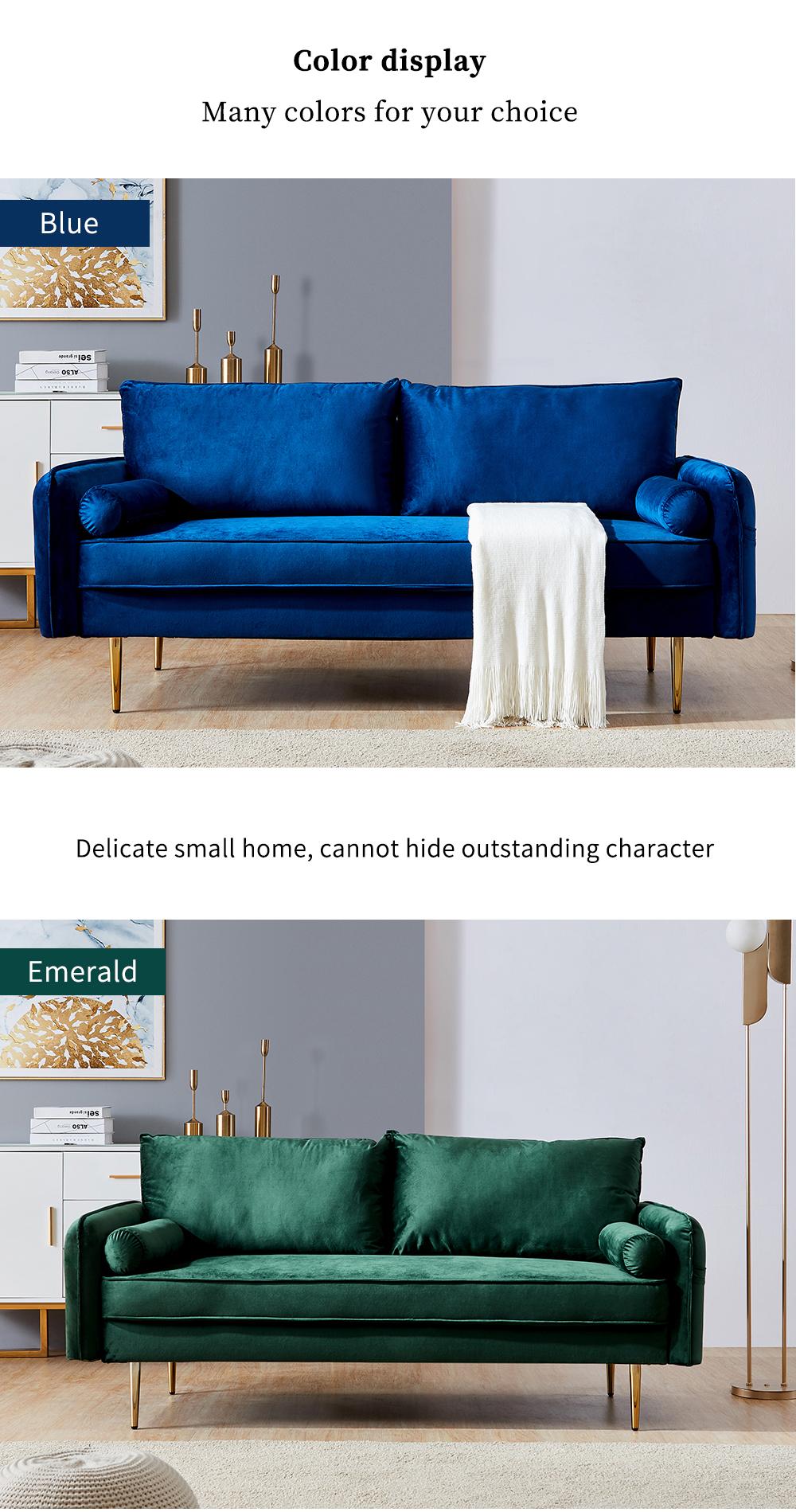 Velvet Fabric sofa with pocket-71‘’Blue