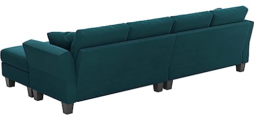 Sectional Couch Velvet L Shaped Sofa 4 Seat Sofa with Chaise L-Shaped Couches Reversible Sectional Sofa Grey
