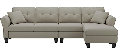 Sectional Couch Velvet L Shaped Sofa 4 Seat Sofa with Chaise L-Shaped Couches Reversible Sectional Sofa Grey
