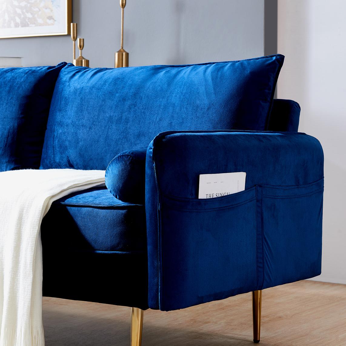 Velvet Fabric sofa with pocket-71‘’Blue