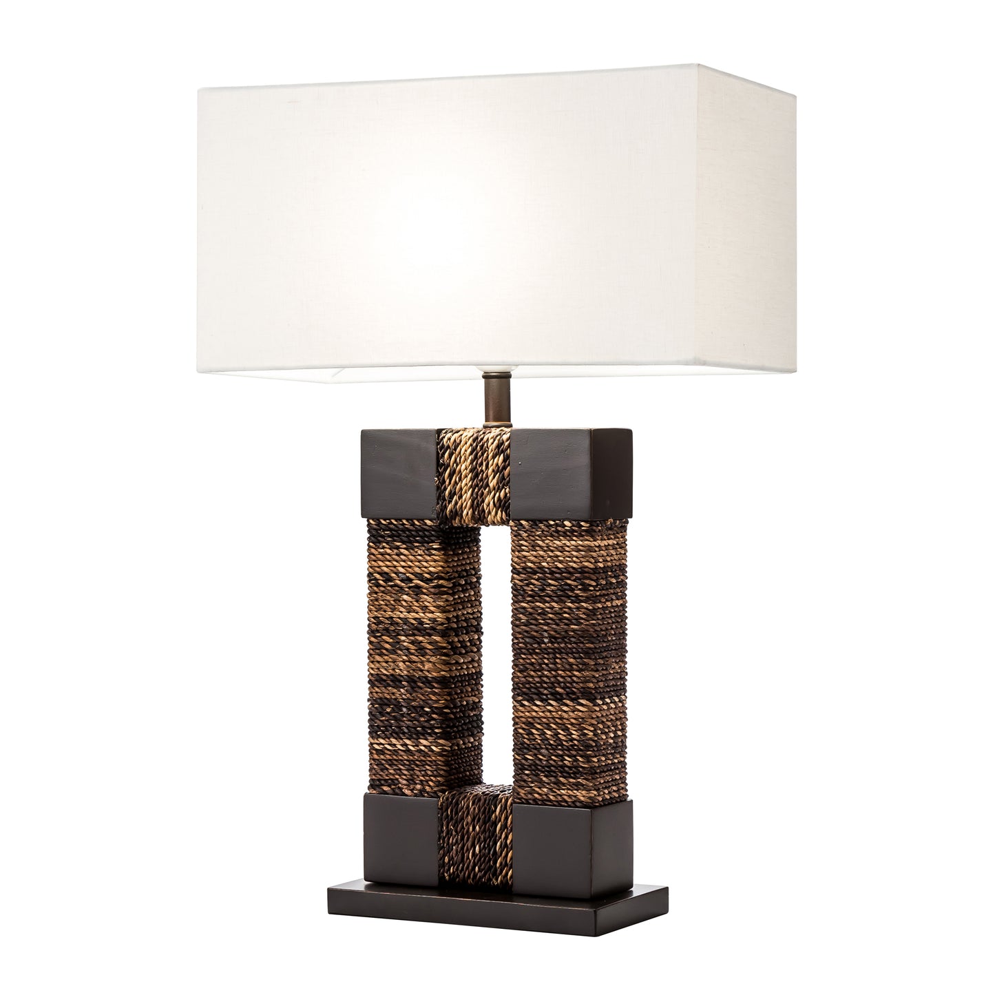 WOOD 23.75" ABACA WEAVE TABLELAMP, BROWN