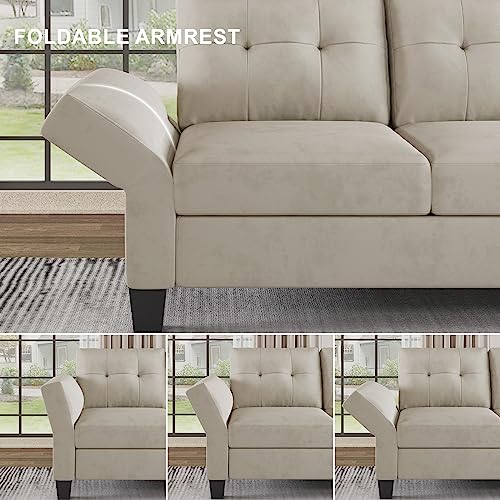 Sectional Couch Velvet L Shaped Sofa 4 Seat Sofa with Chaise L-Shaped Couches Reversible Sectional Sofa Grey