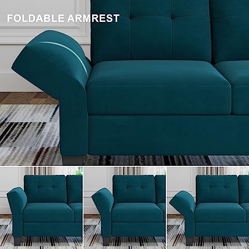 Sectional Couch Velvet L Shaped Sofa 4 Seat Sofa with Chaise L-Shaped Couches Reversible Sectional Sofa Grey