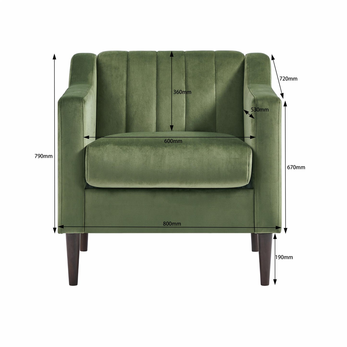 Modern velvet fabric single person sofa side chair with solid wood legs, used in bedroom, living room and office.