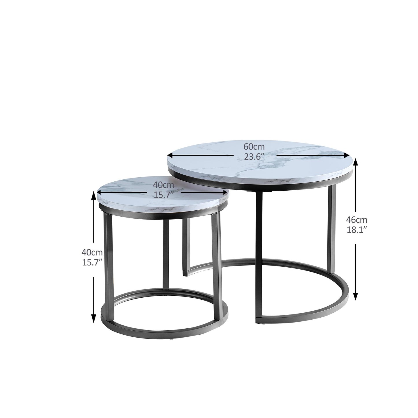 Black metal framed Modern Nesting Coffee Table with Marble Top