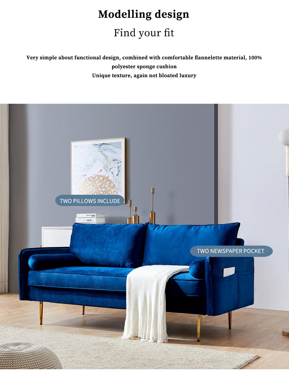Velvet Fabric sofa with pocket-71‘’Blue