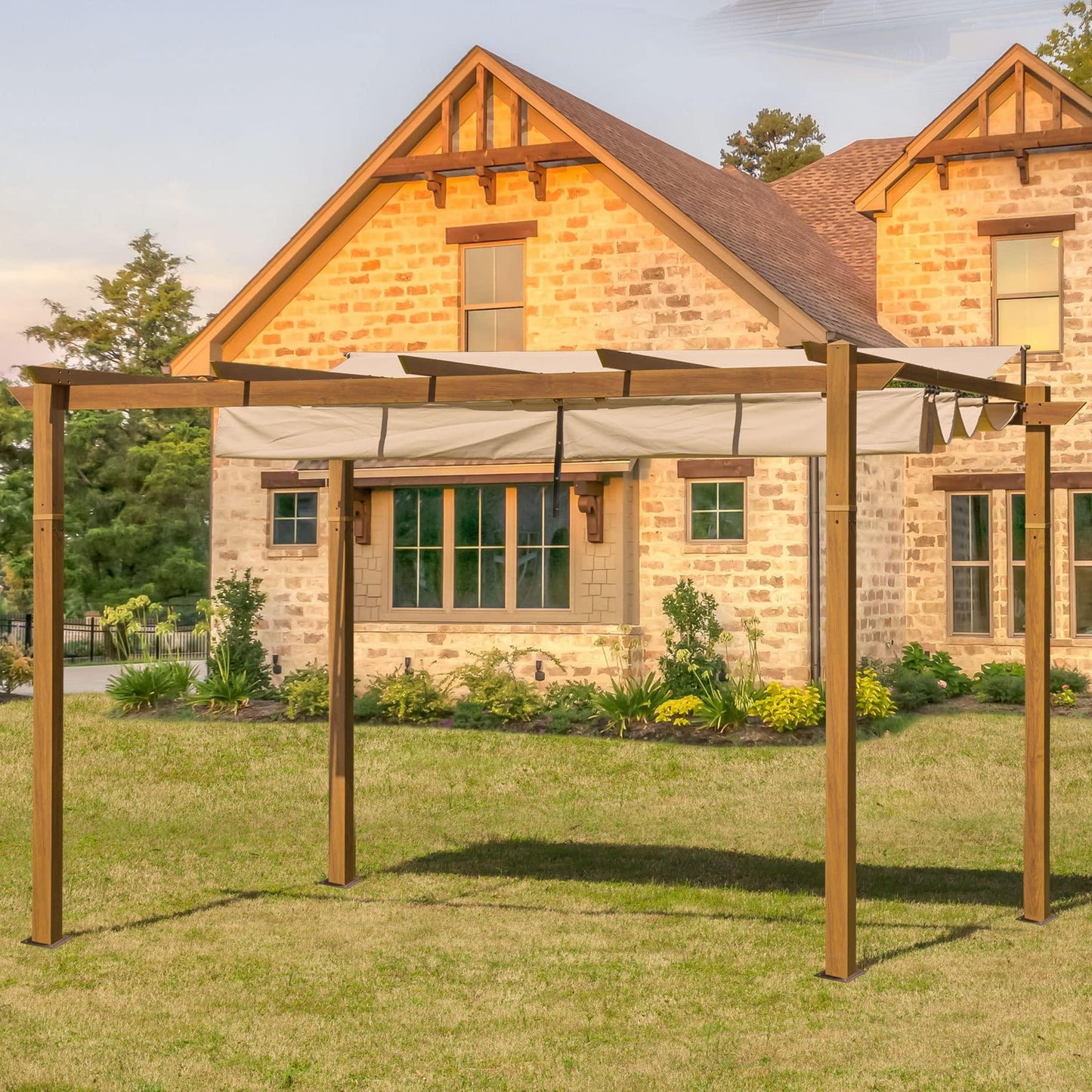 Domi Outdoor Living Outdoor Retractable Pergola with Weather-Resistant Canopy Aluminum