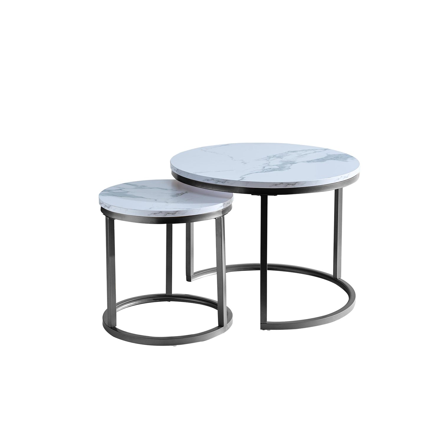 Black metal framed Modern Nesting Coffee Table with Marble Top