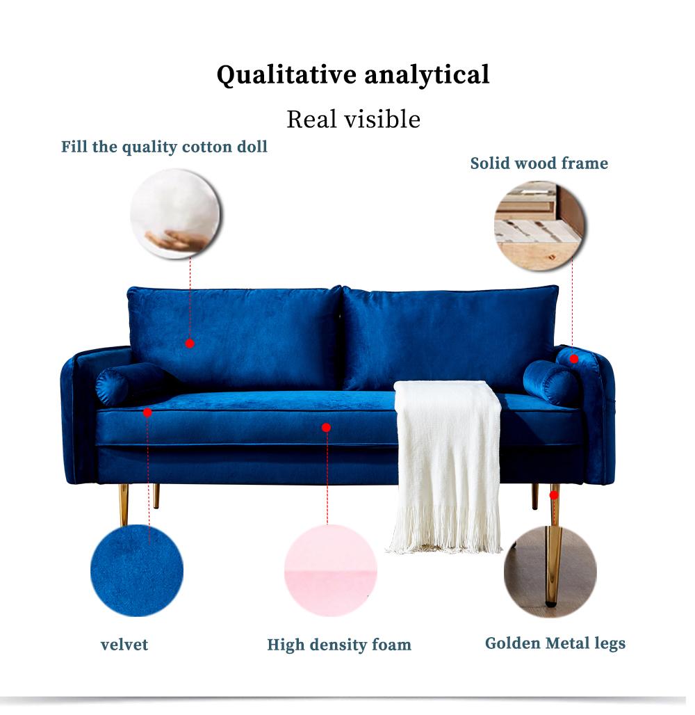 Velvet Fabric sofa with pocket-71‘’Blue