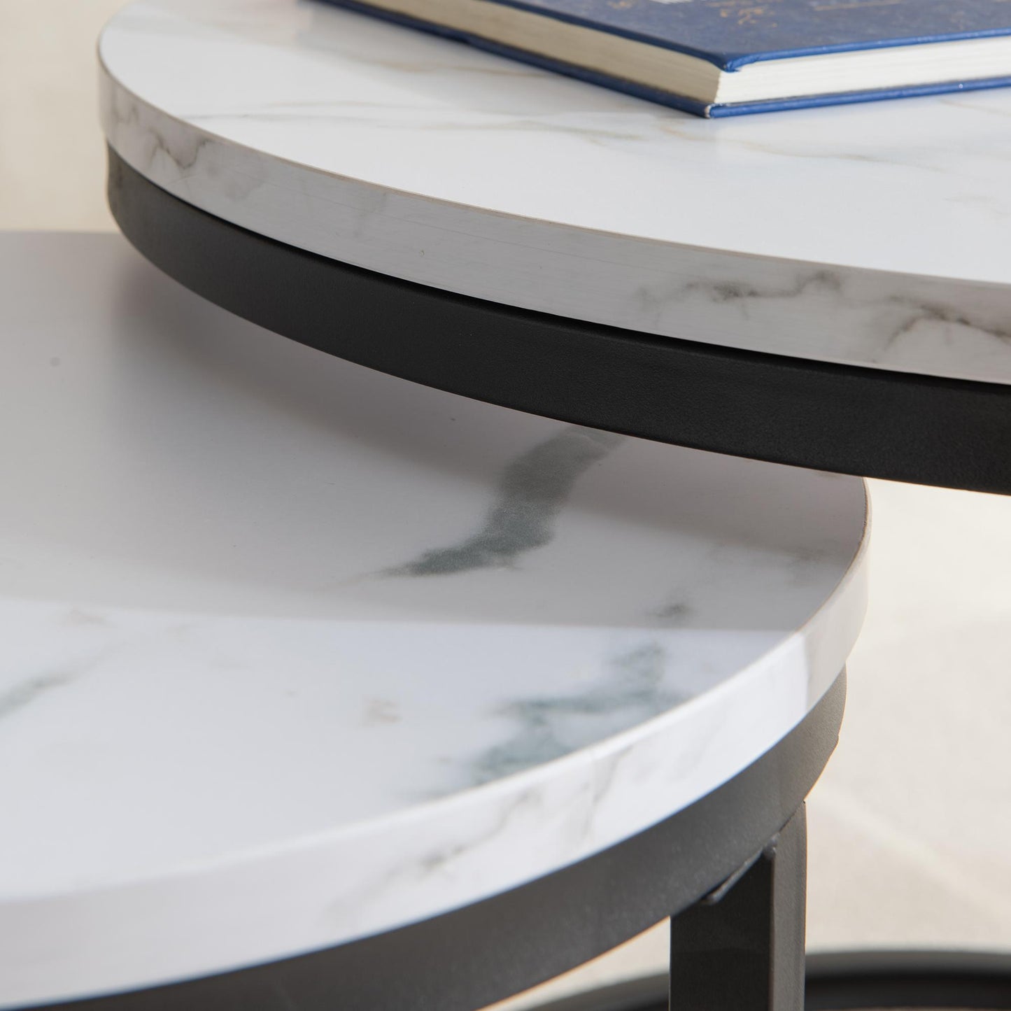 Black metal framed Modern Nesting Coffee Table with Marble Top