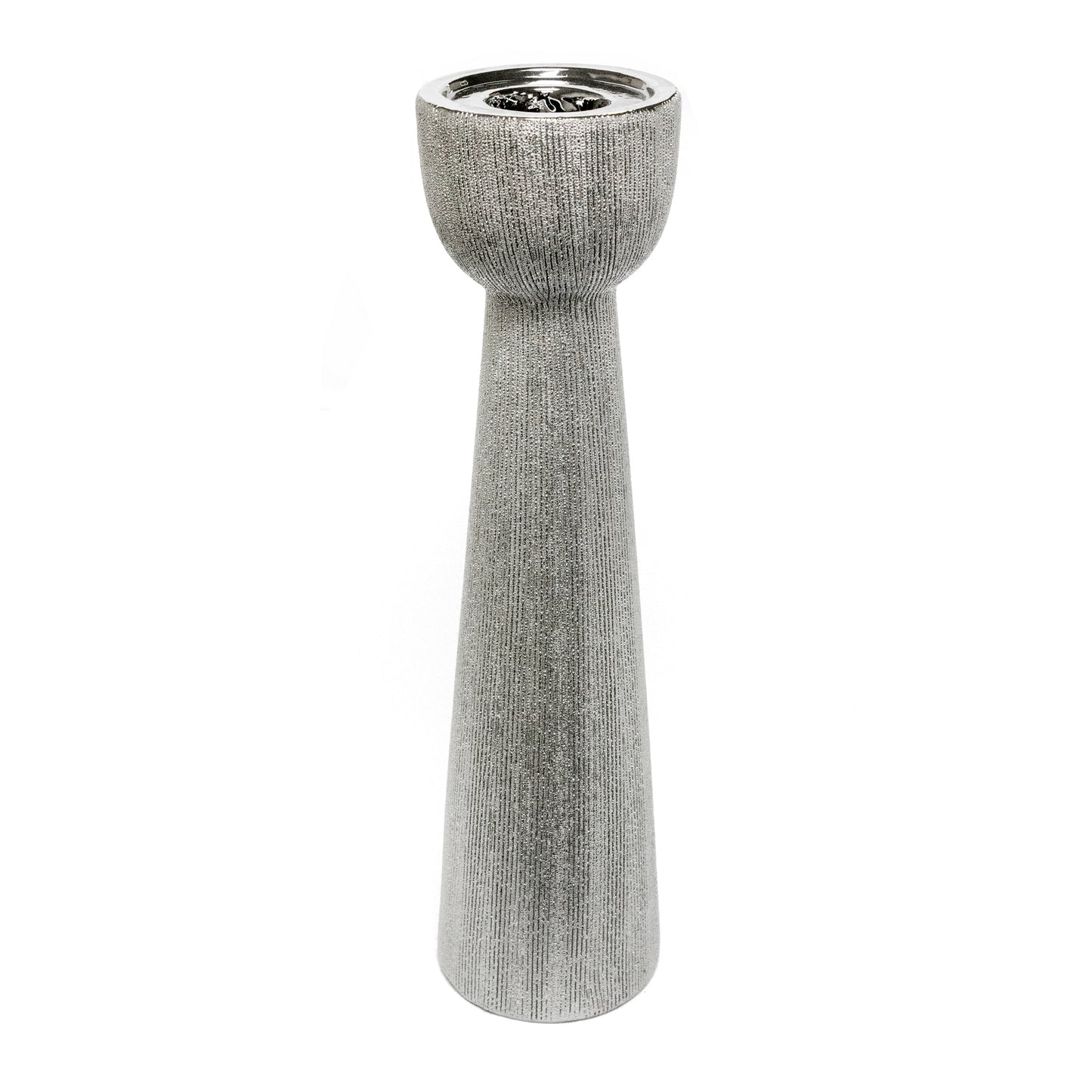 TEXTURED SILVER CANDLE HOLDER16"