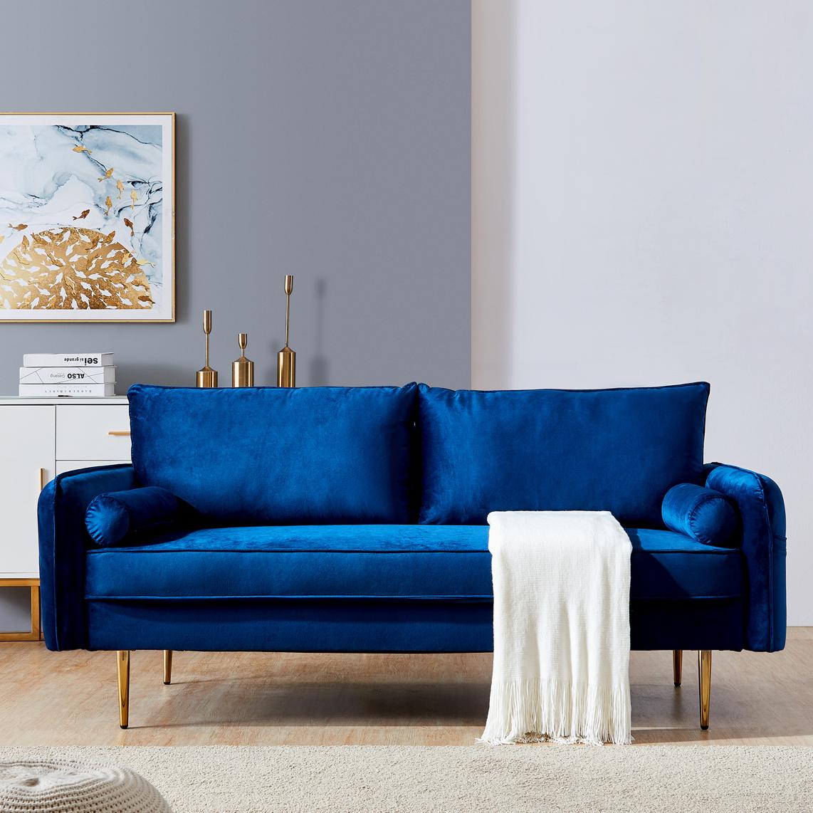 Velvet Fabric sofa with pocket-71‘’Blue
