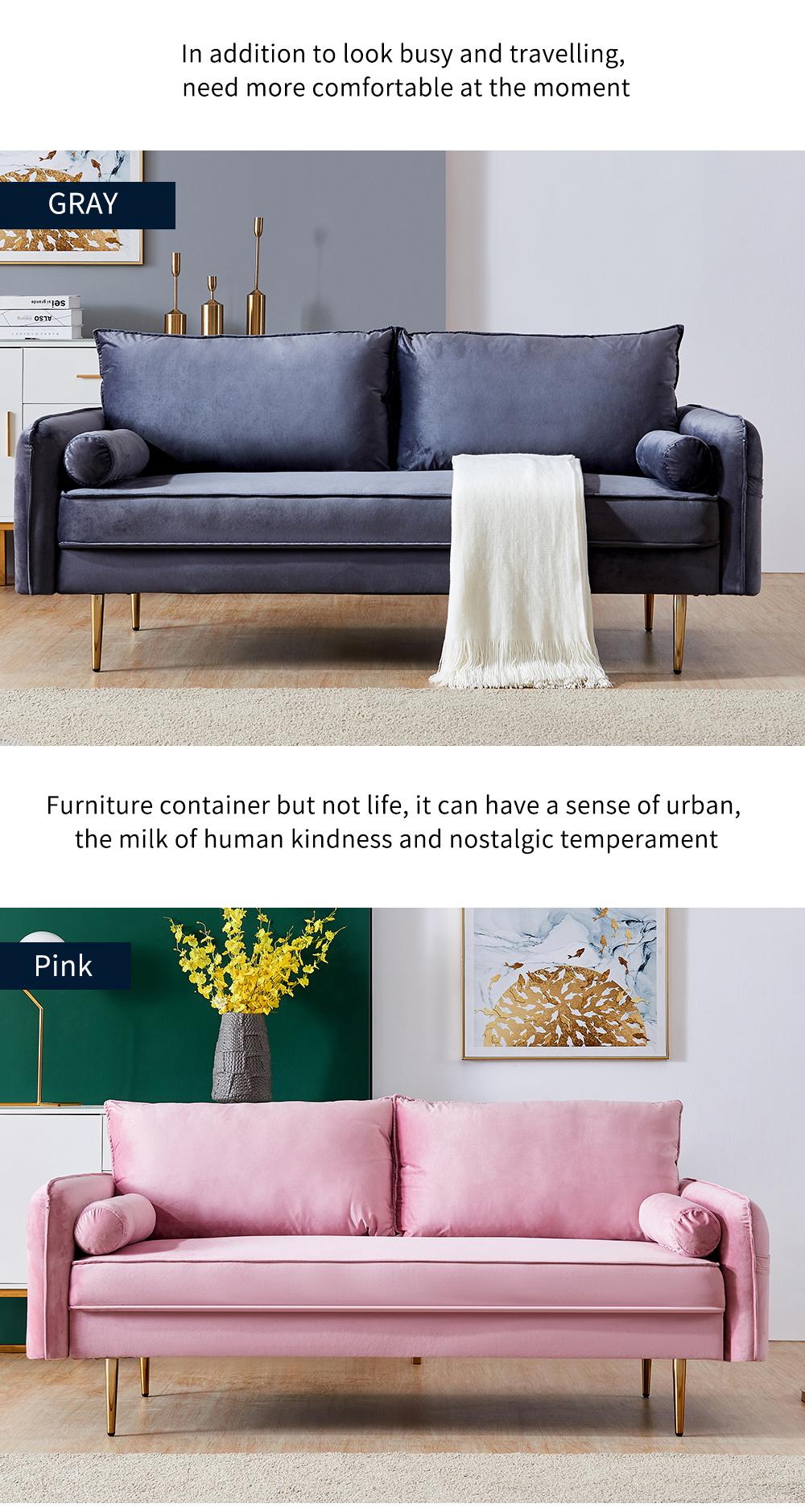 Velvet Fabric sofa with pocket-71‘’Blue