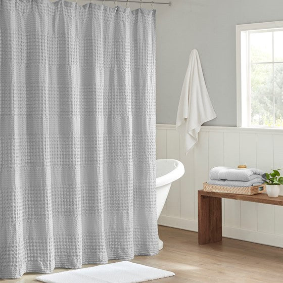 Arlo Super Waffle Textured Solid Shower Curtain