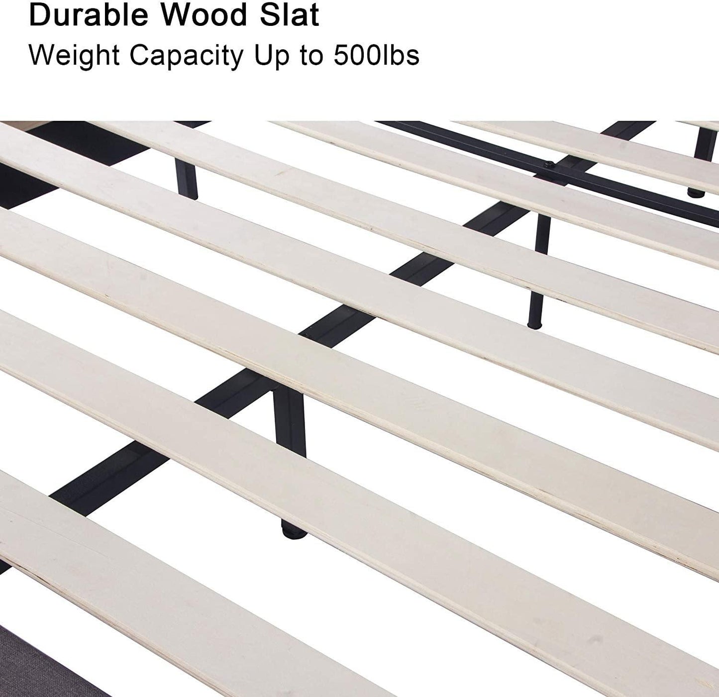 60" Platform Bed Frame Queen Upholstered Headboard Wood Slat Support Metal Frame Heavy Duty Bed Fram