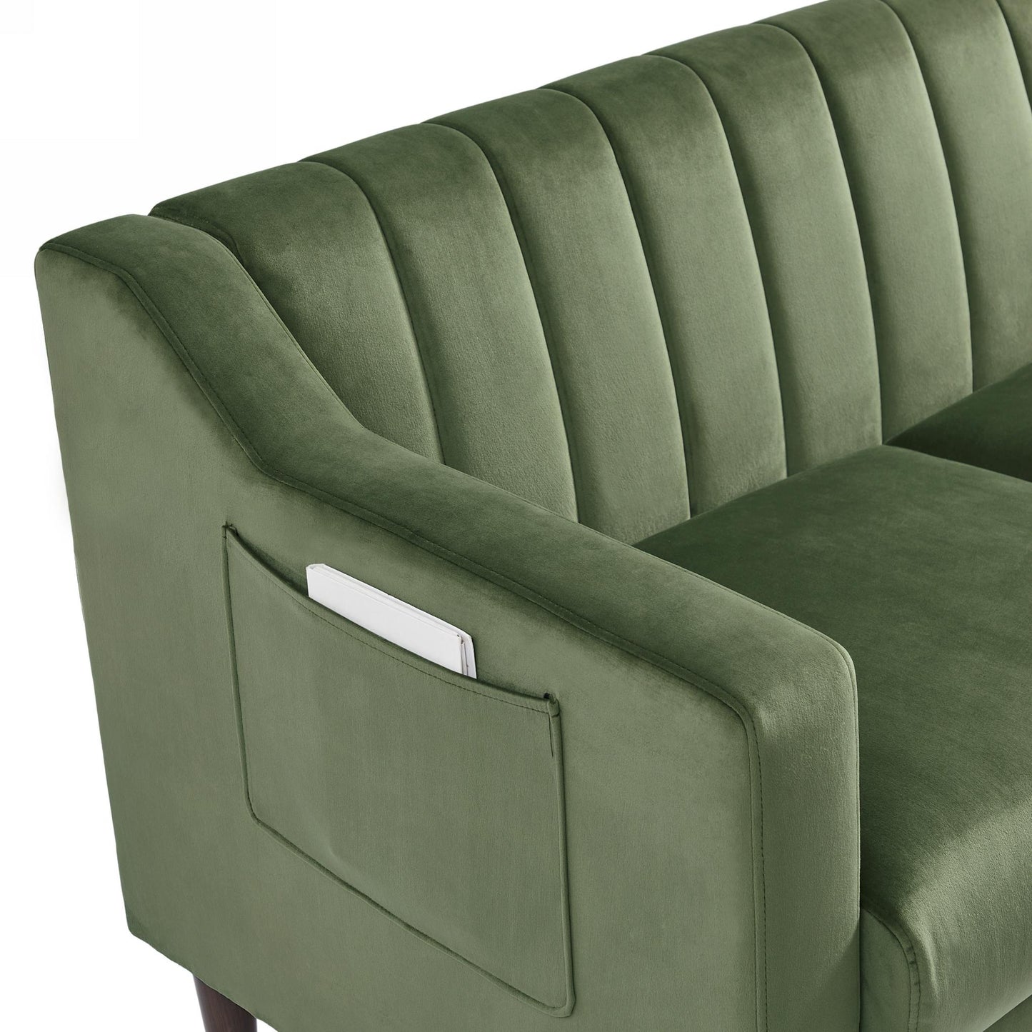 Modern velvet fabric single person sofa side chair with solid wood legs, used in bedroom, living room and office.