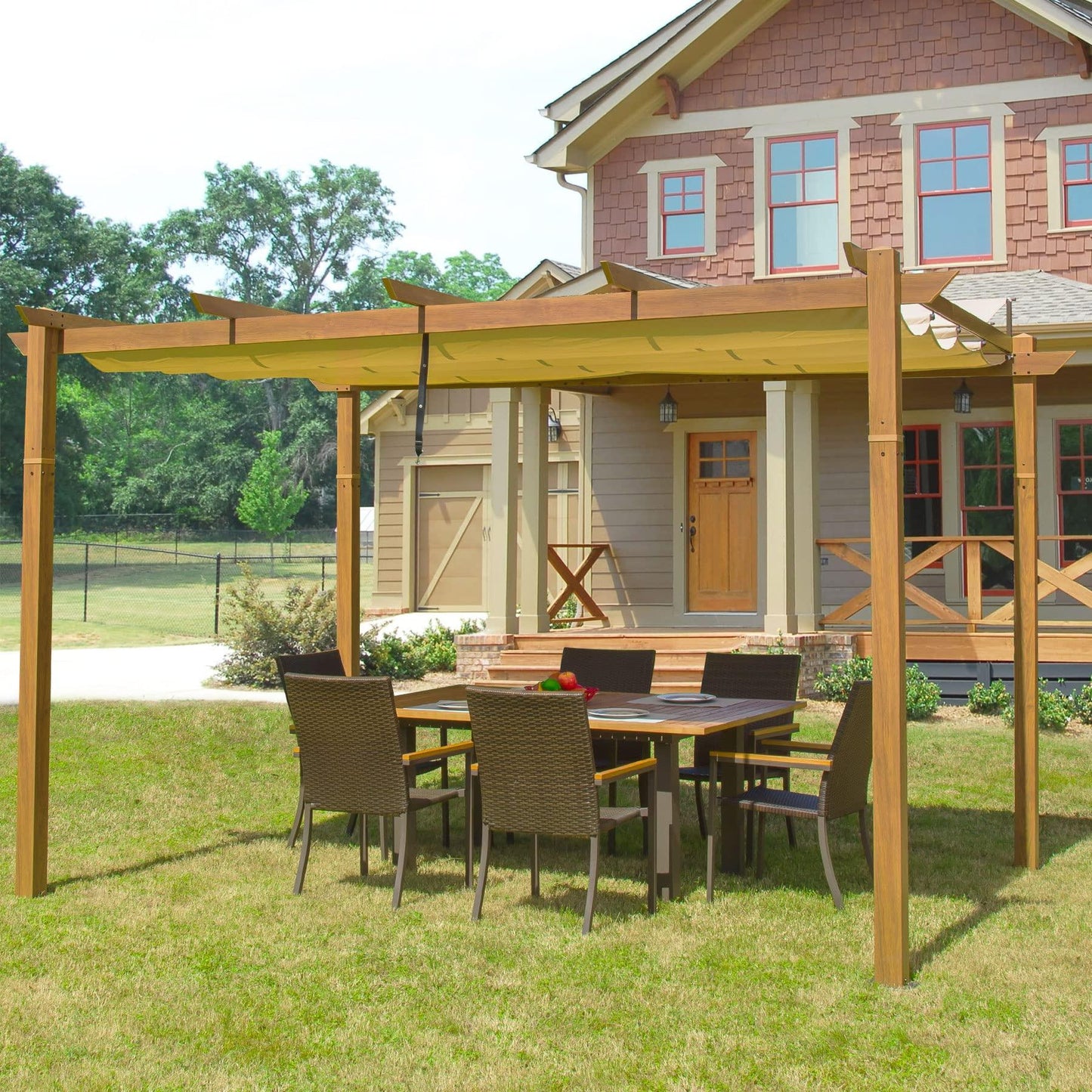Domi Outdoor Living Outdoor Retractable Pergola with Weather-Resistant Canopy Aluminum