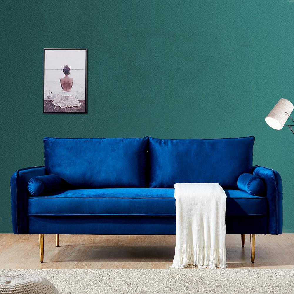 Velvet Fabric sofa with pocket-71‘’Blue