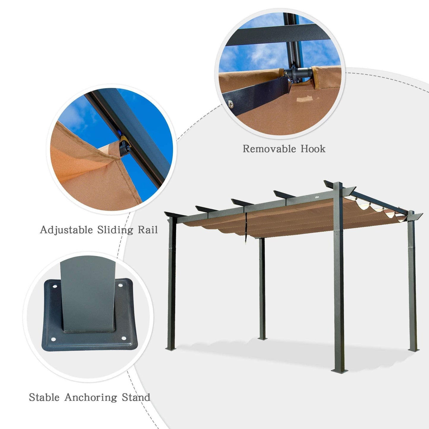 Domi Outdoor Living Outdoor Retractable Pergola with Weather-Resistant Canopy Aluminum