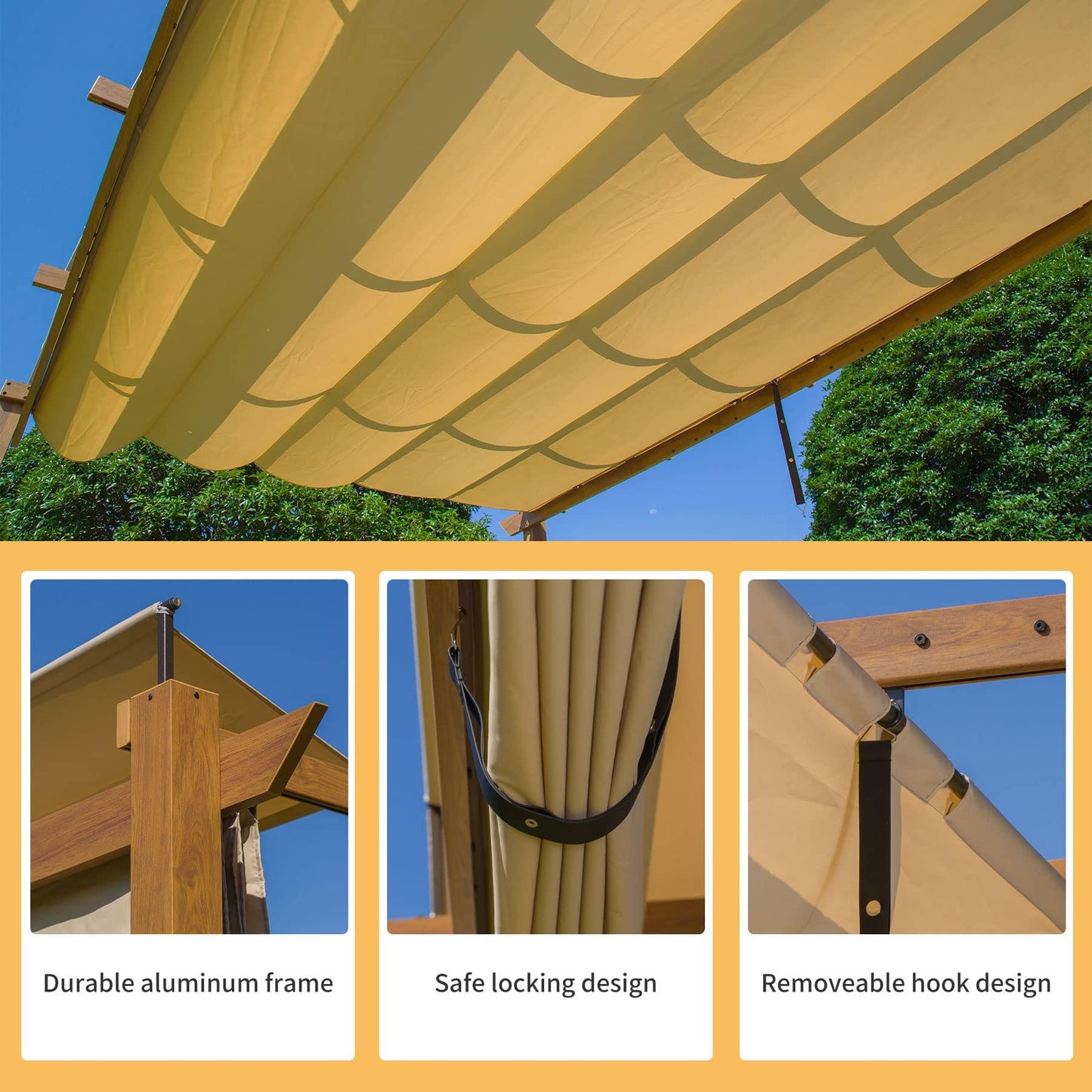 Domi Outdoor Living Outdoor Retractable Pergola with Weather-Resistant Canopy Aluminum