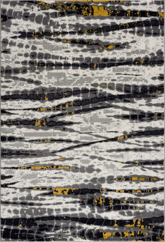 Contemporary Yellow & Grey Distressed Rug