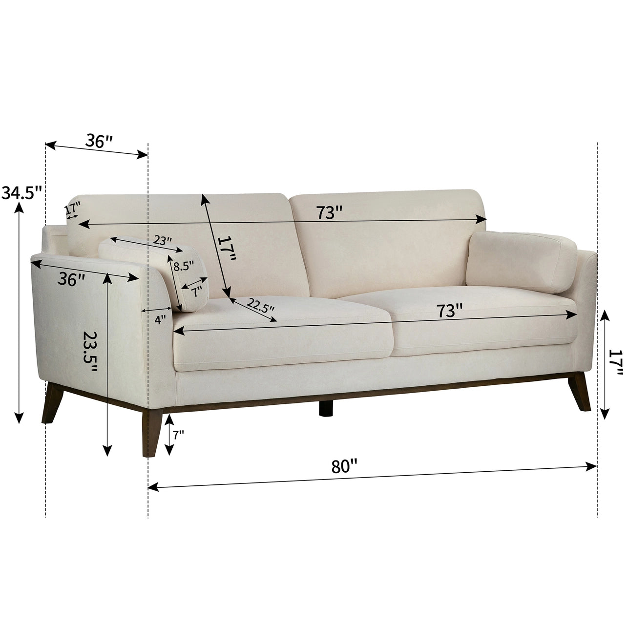 Birre Beige Micro Boucle Fabric Sofa with Walnut Wood Legs
