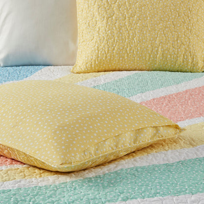 Rory Rainbow Sunburst Reversible Cotton Quilt Set with Throw Pillow