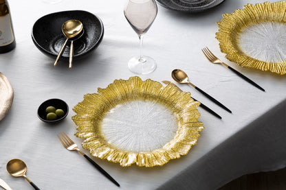 Gold Flower Shaped Chargers - Set of Four