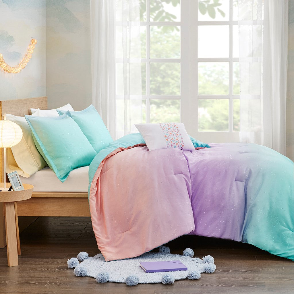 Glimmer Metallic Glitter Printed Reversible Comforter Set