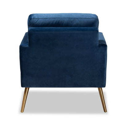 LELAND LUXE VELVET FABRIC UPHOLSTERED AND GOLD FINISHED ARMCHAIR